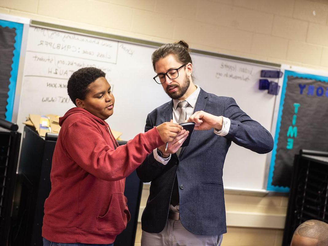 Student teacher in a classroom